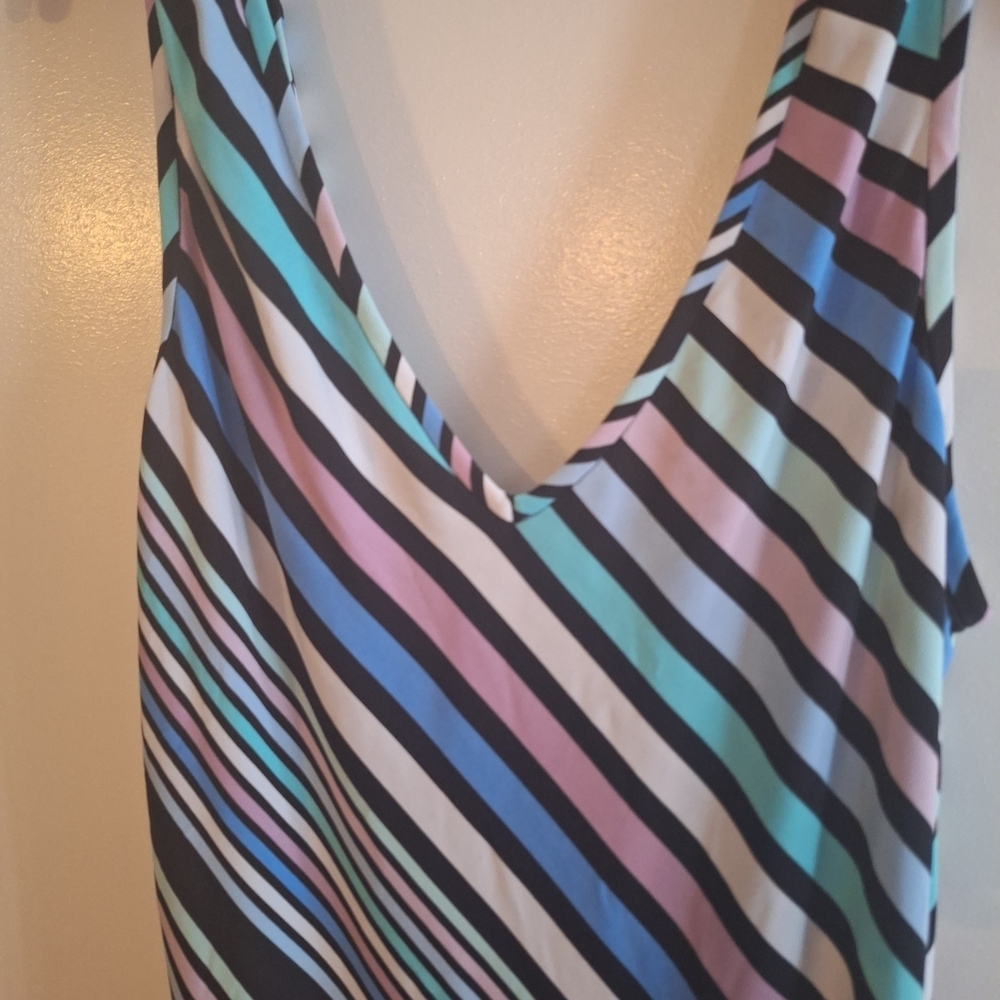 NWOT Nine West Asymmetrical Striped Dress - Black, White, Blue, Pink. - Picture 5 of 5